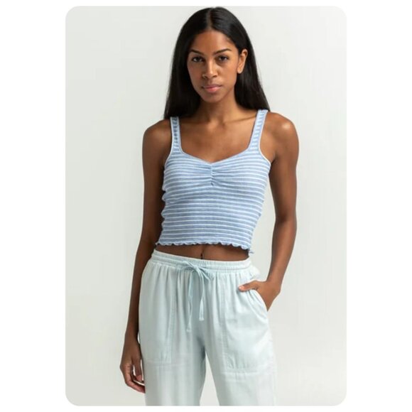 !! NWT Billabong Searching For Sun Blue White Stripe Tank Top sz L - Picture 1 of 9